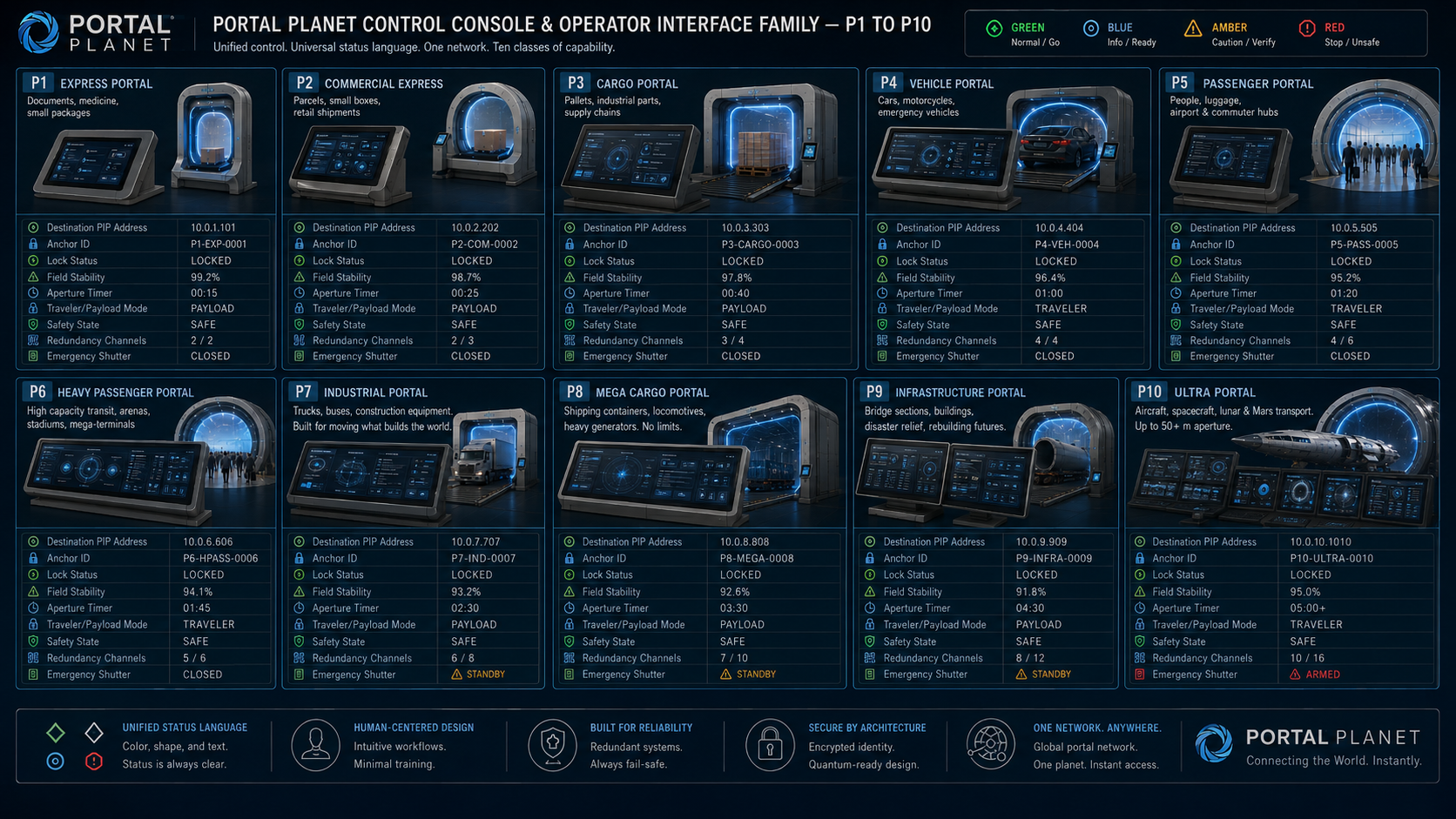Portal Planet control console and operator interface family for P1 through P10
